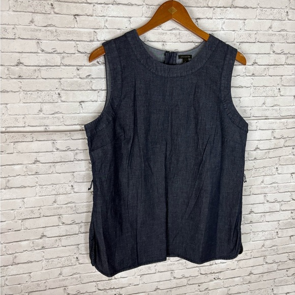 Ann Taylor Dark Cotton Chambray Sleeveless Shell Tank - Picture 2 of 5